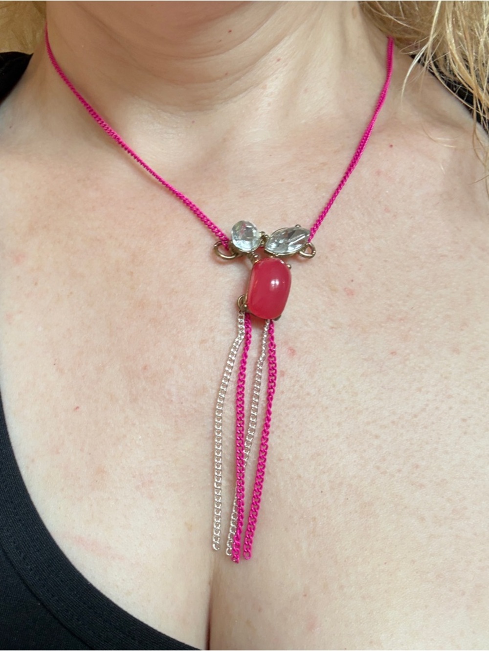 Hand-Crafted Pink Bead and Crystal Tassel Necklace - Women's Fashion Jewelry